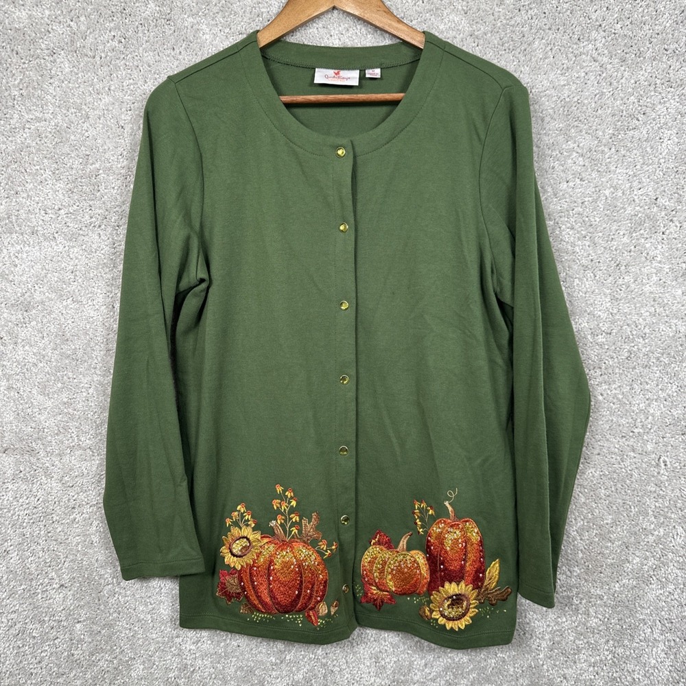 Quacker Factory Women's Cardigan Sweater Vintage Pumpkin Design Size Medium